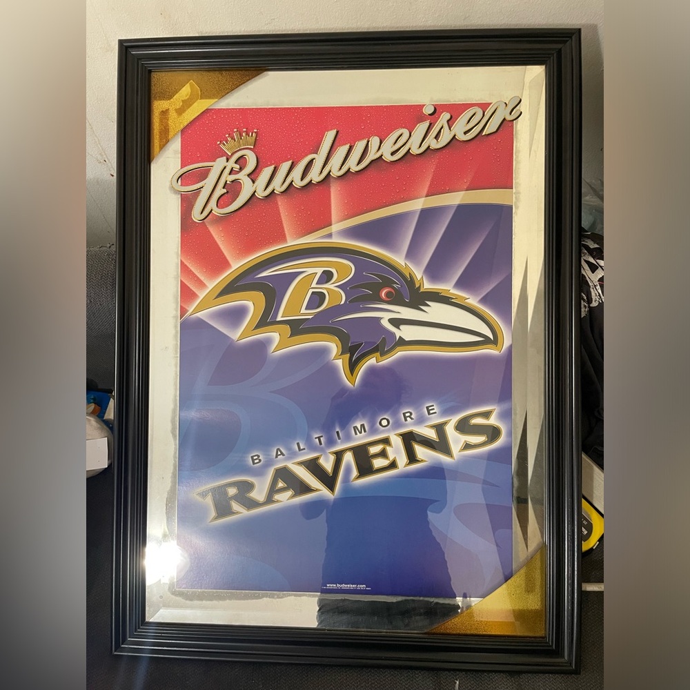 Very rare Budweiser BALTIMORE RAVENS vintage mirror sign.